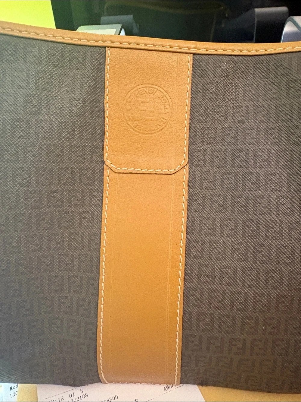 Fendi Vintage Makeup Brown Bag with Tan Leather Trim
